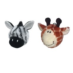 Petlou Ez Squeaky Ball Giraffe & Zebra Twin Pack Squeaky Plush Dog Toy, 4-in