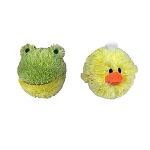 Petlou Ez Squeaky Ball Chick & Frog Twin Pack Squeaky Plush Dog Toy, 4-in