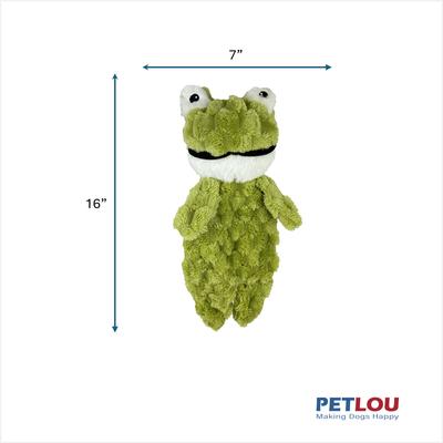 Show full view: Petlou Flattiez Fuzzy Friends Frog Squeaky Plush Dog Toy, 16-in slide 4 of 6