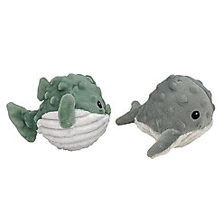 Petlou Ez Squeaky Ball Whale & Puffer Twin Pack Squeaky Plush Dog Toy, 4-in