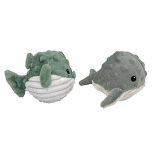 Petlou Ez Squeaky Ball Whale & Puffer Twin Pack Squeaky Plush Dog Toy, 4-in