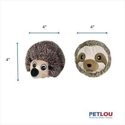 Show full view: Petlou Ez Squeaky Ball Hedgehog & Sloth Twin Pack Squeaky Plush Dog Toy, 4-in slide 3 of 5