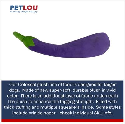 Show full view: Petlou Food Eggplant Squeaky Plush Dog Toy, 29-in slide 5 of 6