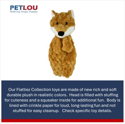 Show full view: Petlou Flattiez Fuzzy Friends Fox Squeaky Plush Dog Toy, Orange, 16-in slide 4 of 5