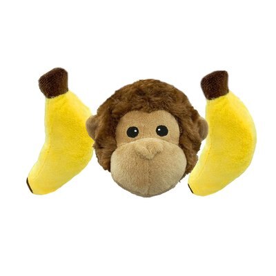 Petlou Petlou Ez Squeaky Ball Monkey & Banana Triple Pack Squeaky Plush Dog Toy, 4-in