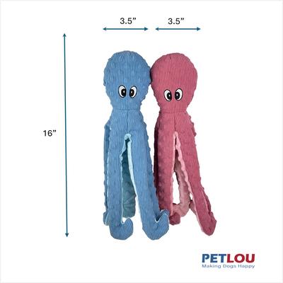 Show full view: Petlou Dotty Friends 2.0-Twin Pack Octopi Squeaky Plush Dog Toy, Baby Blue & Rose, 16-in slide 4 of 6