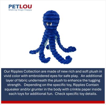 Show full view: Petlou Ripples King Octopus Squeaky Plush Dog Toy, Navy Blue, 26-in slide 5 of 6