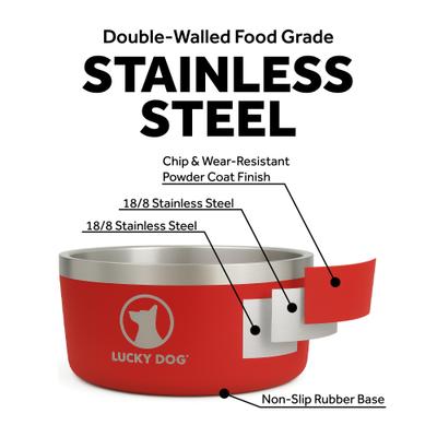 Show full view: Lucky Dog INDULGE Non-skid Stainless Steel Dog & Cat Bowl, Red, 5-cup slide 2 of 11
