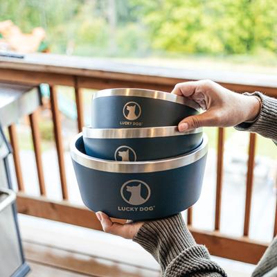 Show full view: Lucky Dog INDULGE Non-skid Stainless Steel Dog & Cat Bowl, Blue, 12.5-cup slide 8 of 12