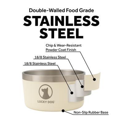 Show full view: Lucky Dog INDULGE Non-skid Stainless Steel Dog & Cat Bowl, Beige, 5-cup slide 2 of 11