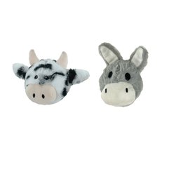 Petlou Ez Squeaky Ball Cow & Donkey Twin Pack Squeaky Plush Dog Toy, 4-in