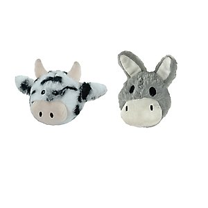 Petlou Ez Squeaky Ball Cow & Donkey Twin Pack Squeaky Plush Dog Toy, 4-in