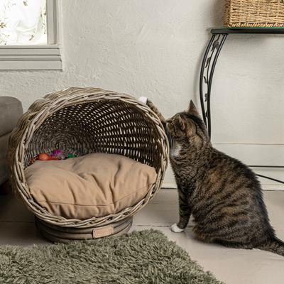 Show full view: THE LICKER STORE Socket Dome Bohemian Handwoven Rattan Elevated Dog & Cat Bed, Kubu Gray, 19.5 x 17-in slide 8 of 9