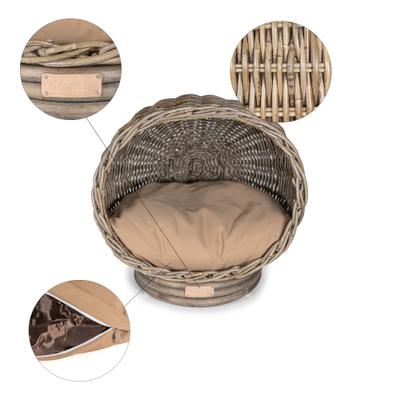 Show full view: THE LICKER STORE Socket Dome Bohemian Handwoven Rattan Elevated Dog & Cat Bed, Kubu Gray, 19.5 x 17-in slide 5 of 9