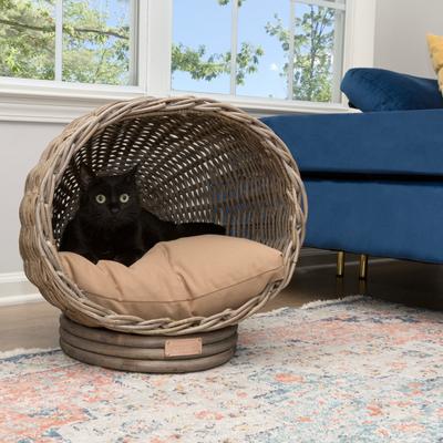 Show full view: THE LICKER STORE Socket Dome Bohemian Handwoven Rattan Elevated Dog & Cat Bed, Kubu Gray, 19.5 x 17-in slide 7 of 9