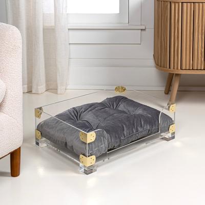 Show full view: THE LICKER STORE Haines Modern Lucite Velvet Bolster Elevated Dog & Cat Bed, Dark Gray/Clear/Brass Gold, Small/Medium: 21.5 x 15.25-in slide 8 of 9