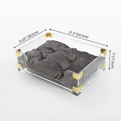 Show full view: THE LICKER STORE Haines Modern Lucite Velvet Bolster Elevated Dog & Cat Bed, Dark Gray/Clear/Brass Gold, Small/Medium: 21.5 x 15.25-in slide 4 of 9