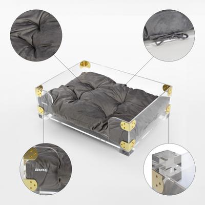 Show full view: THE LICKER STORE Haines Modern Lucite Velvet Bolster Elevated Dog & Cat Bed, Dark Gray/Clear/Brass Gold, Small/Medium: 21.5 x 15.25-in slide 5 of 9