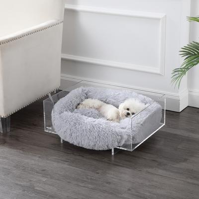 Show full view: THE LICKER STORE Carole Modern Lucite Fluffy Bolster Elevated Dog & Cat Bed, Light Gray/Clear, Small/Medium, 24 x 18-in slide 8 of 10