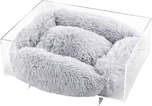 Show full view: THE LICKER STORE Carole Modern Lucite Fluffy Bolster Elevated Dog & Cat Bed, Light Gray/Clear, Small/Medium, 24 x 18-in slide 10 of 10