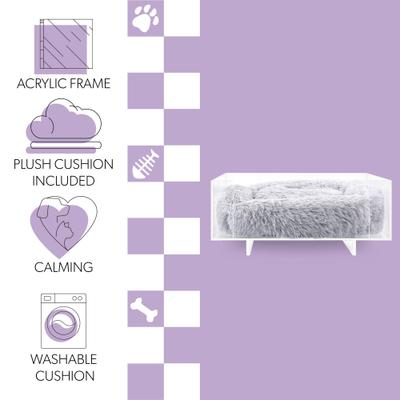 Show full view: THE LICKER STORE Carole Modern Lucite Fluffy Bolster Elevated Dog & Cat Bed, Light Gray/Clear, Small/Medium, 24 x 18-in slide 4 of 10