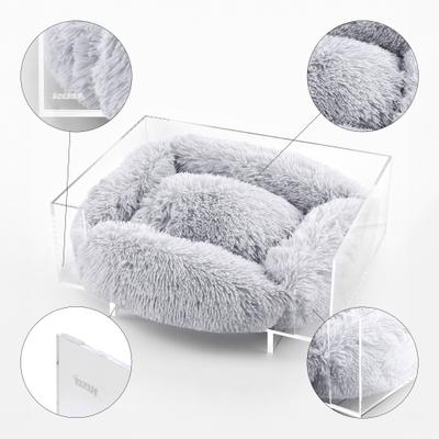 Show full view: THE LICKER STORE Carole Modern Lucite Fluffy Bolster Elevated Dog & Cat Bed, Light Gray/Clear, Small/Medium, 24 x 18-in slide 6 of 10