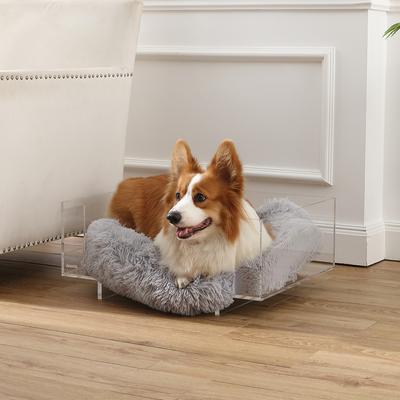 Show full view: THE LICKER STORE Carole Modern Lucite Fluffy Bolster Elevated Dog & Cat Bed, Light Gray/Clear, Small/Medium, 24 x 18-in slide 3 of 10