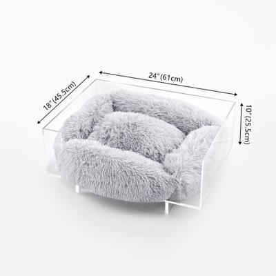 Show full view: THE LICKER STORE Carole Modern Lucite Fluffy Bolster Elevated Dog & Cat Bed, Light Gray/Clear, Small/Medium, 24 x 18-in slide 5 of 10