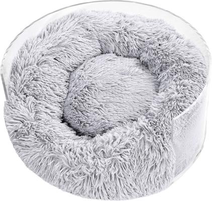 Show full view: THE LICKER STORE Bette Modern Lucite Fluffy Donut Bolster Elevated Dog & Cat Bed, Light Gray/Clear, Small/Medium: 20.75 x 20.75-in slide 8 of 9