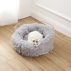 THE LICKER STORE Bette Modern Lucite Fluffy Donut Bolster Elevated Dog & Cat Bed, Light Gray/Clear, Small/Medium: 20.75 x 20.75-in slide 2 of 9