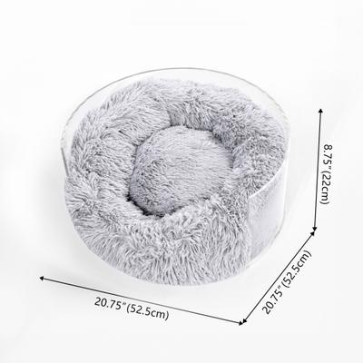 Show full view: THE LICKER STORE Bette Modern Lucite Fluffy Donut Bolster Elevated Dog & Cat Bed, Light Gray/Clear, Small/Medium: 20.75 x 20.75-in slide 4 of 9