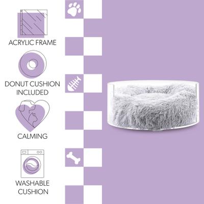 Show full view: THE LICKER STORE Bette Modern Lucite Fluffy Donut Bolster Elevated Dog & Cat Bed, Light Gray/Clear, Small/Medium: 20.75 x 20.75-in slide 3 of 9