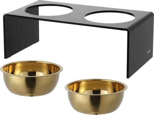 Show full view: THE LICKER STORE Keaton Modern Lucite Stainless Steel Elevated Dog & Cat Bowls, Medium/Large: 7.5-in, 6.8 cup, Black/Gold slide 8 of 8