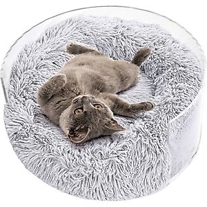 THE LICKER STORE Bette Modern Lucite Fluffy Donut Bolster Elevated Dog & Cat Bed, Light Gray/Clear, Small/Medium: 20.75 x 20.75-in