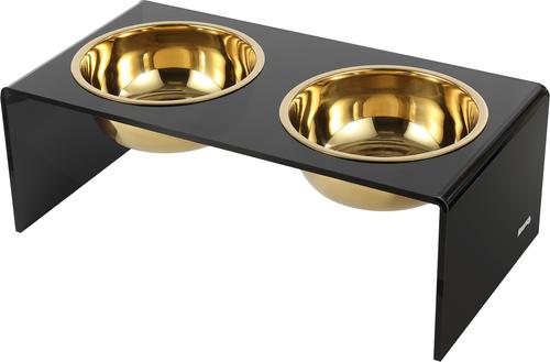 Show full view: THE LICKER STORE Keaton Modern Lucite Stainless Steel Elevated Dog & Cat Bowls, Medium/Large: 7.5-in, 6.8 cup, Black/Gold slide 7 of 8