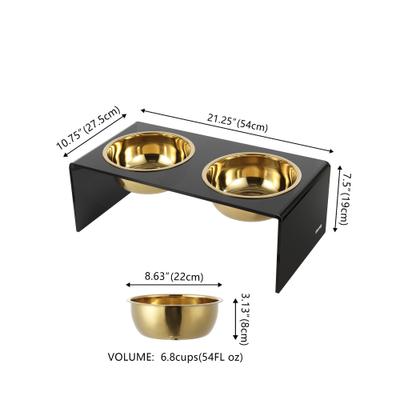 Show full view: THE LICKER STORE Keaton Modern Lucite Stainless Steel Elevated Dog & Cat Bowls, Medium/Large: 7.5-in, 6.8 cup, Black/Gold slide 4 of 8