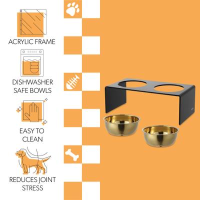 Show full view: THE LICKER STORE Keaton Modern Lucite Stainless Steel Elevated Dog & Cat Bowls, Medium/Large: 7.5-in, 6.8 cup, Black/Gold slide 3 of 8