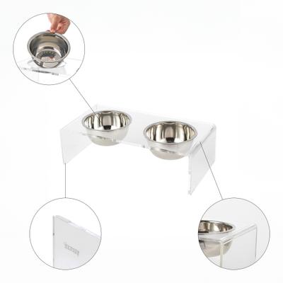 Show full view: THE LICKER STORE Keaton Modern Lucite Stainless Steel Elevated Dog & Cat Bowls, Small/Medium: 5-in, 2.5 cup, Clear/Chrome slide 5 of 9