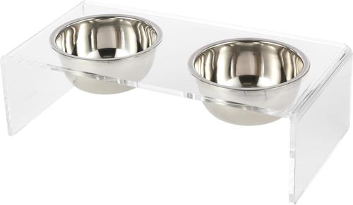 Show full view: THE LICKER STORE Keaton Modern Lucite Stainless Steel Elevated Dog & Cat Bowls, Small/Medium: 5-in, 2.5 cup, Clear/Chrome slide 9 of 9