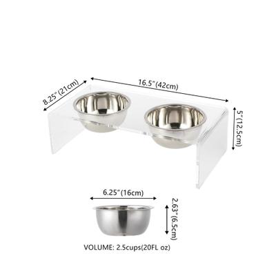 Show full view: THE LICKER STORE Keaton Modern Lucite Stainless Steel Elevated Dog & Cat Bowls, Small/Medium: 5-in, 2.5 cup, Clear/Chrome slide 4 of 9