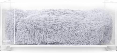 Show full view: THE LICKER STORE Billie Modern Lucite Fluffy Dog & Cat Bed, Small: 24 x 15.75-in & 4-in Stainless Steel Elevated Dog & Cat Bowls, 27-oz, Light Gray/Clear slide 9 of 9