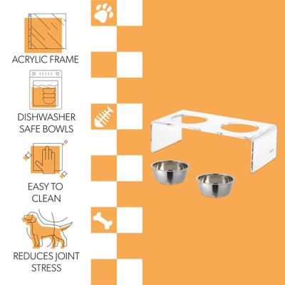 Show full view: THE LICKER STORE Keaton Modern Lucite Stainless Steel Elevated Dog & Cat Bowls, Small/Medium: 5-in, 2.5 cup, Clear/Chrome slide 3 of 9
