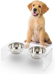 THE LICKER STORE Keaton Modern Lucite Stainless Steel Elevated Dog & Cat Bowls, Small/Medium: 5-in, 2.5 cup, Clear/Chrome