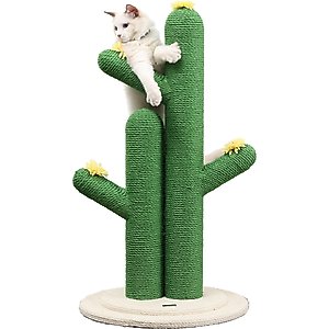 THE LICKER STORE Socorro 34.25-in Modern Jute Double-Cactus with Flower Toys Cat Scratching Post, Green/White