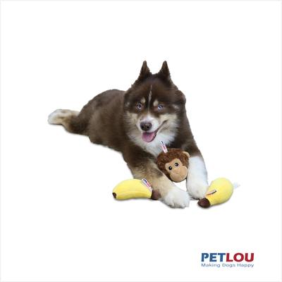 Show full view: Petlou Ez Squeaky Ball Monkey & Banana Triple Pack Squeaky Plush Dog Toy, 4-in slide 2 of 5