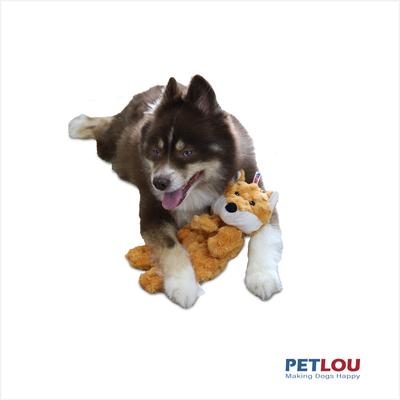 Show full view: Petlou Flattiez Fuzzy Friends Fox Squeaky Plush Dog Toy, Brown, 12-in slide 3 of 6