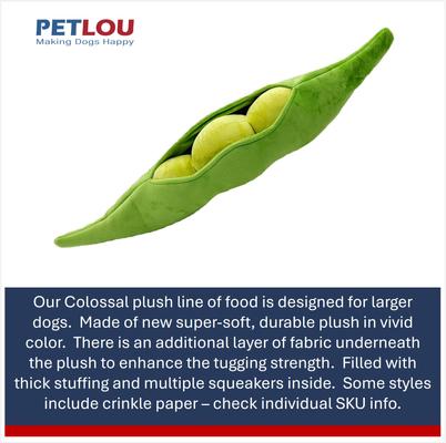 Show full view: Petlou Food Pea Pod Squeaky Plush Dog Toy, 29-in slide 4 of 5
