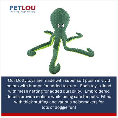 Show full view: Petlou Dotty Friends 2.0 Octopus Squeaky Plush Dog Toy, Holly Green, 26-in slide 5 of 6