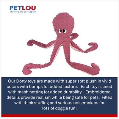 Show full view: Petlou Dotty Friends 2.0 Octopus Squeaky Plush Dog Toy, Rose, 26-in slide 4 of 5