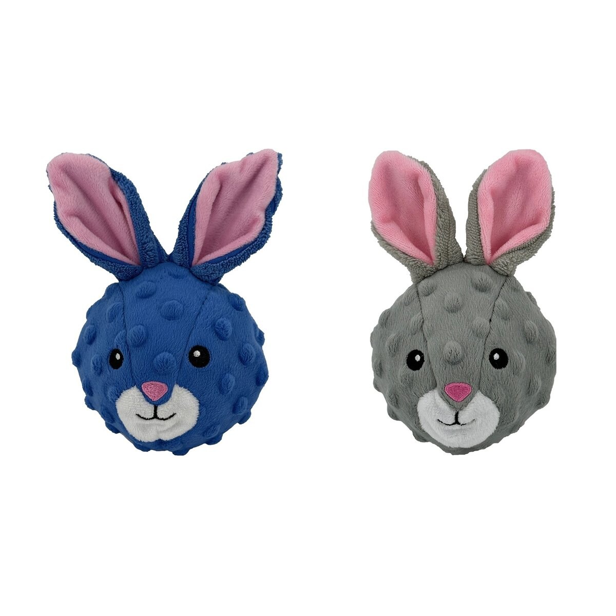 Petlou Ez Squeaky Ball Rabbits Twin Pack Squeaky Plush Dog Toy, 4-in